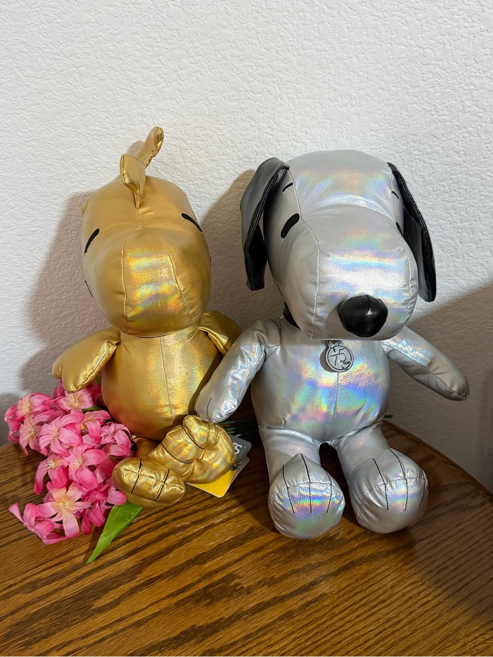 Peanuts 75 Year Anniversary Metallic Gold Woodstock & Silver Snoopy Plush Set